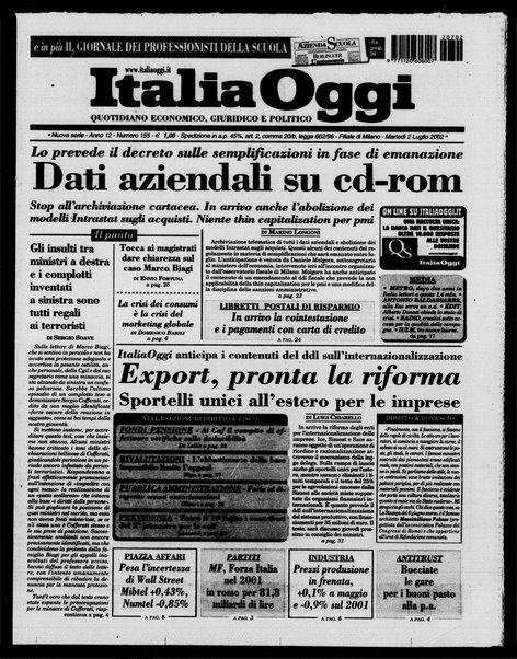 Italia oggi : quotidiano di economia finanza e politica